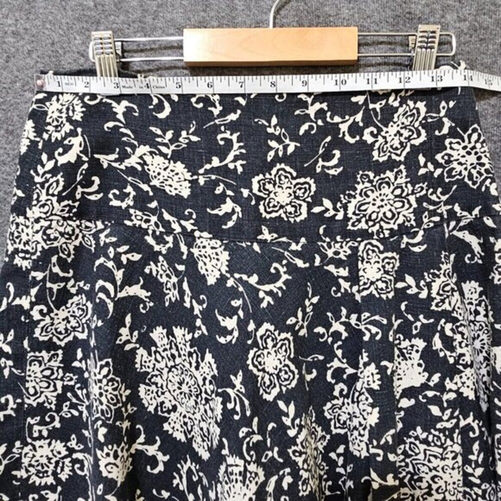 Gap Maxi Skirt Womens Size 0 100%‎ Linen Black White Floral Flare Flowy Side Zip - Picture 11 of 16
